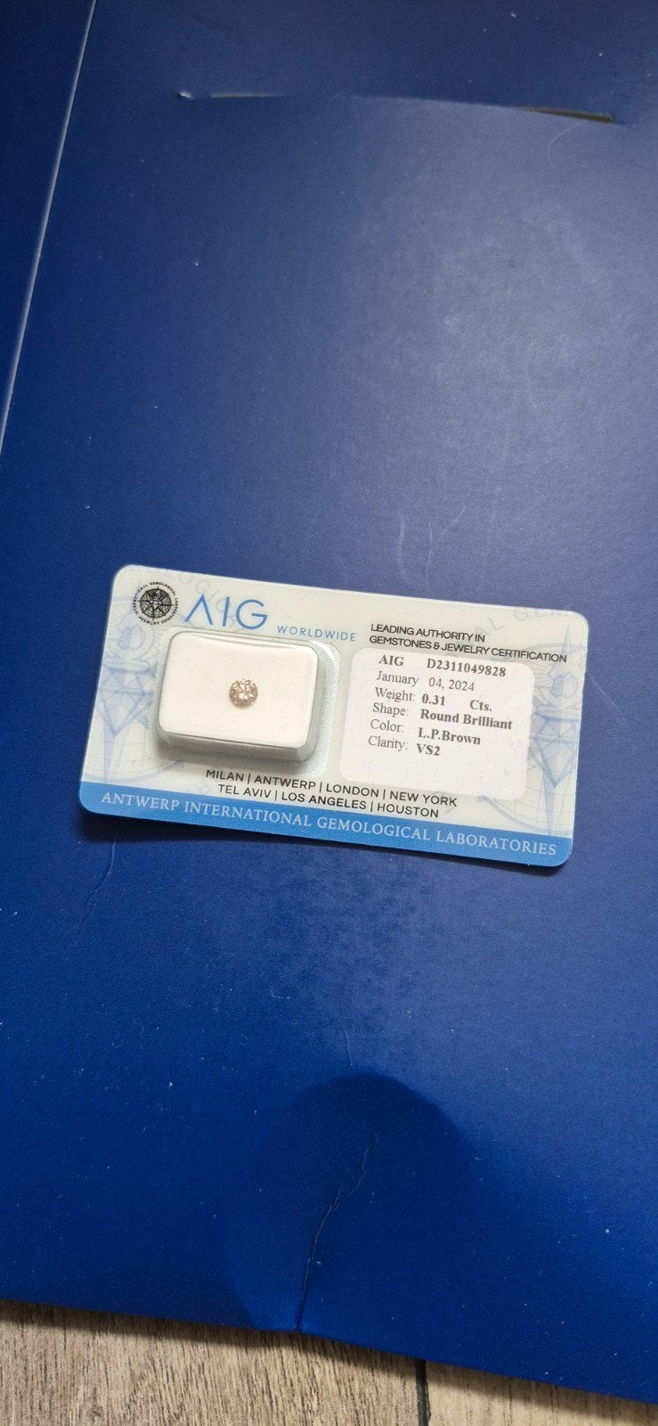 AIG Gecertificeerde Diamant - 0.31 Cts, L.P.Brown, VS2, Ophalen of Verzenden, Nieuw