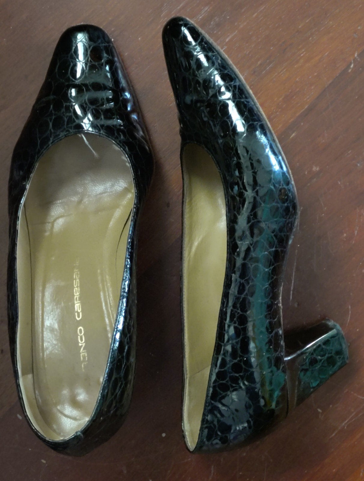 Elegante zwarte pumps met krokodillenprint, Pumps, Zwart, Franco Caresani, Ophalen of Verzenden