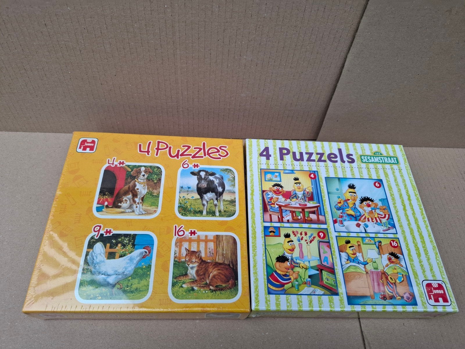 2 nieuwe sets met 4 in een puzzel Sesamstraat, dieren nieuw, Ophalen, 10 tot 50 stukjes, Nieuw