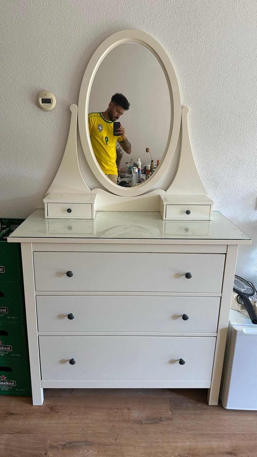 IKEA HEMNES - Witte ladekast met spiegel - Zo goed als nieuw, Ophalen, 100 tot 150 cm, 5 laden of meer, Zo goed als nieuw