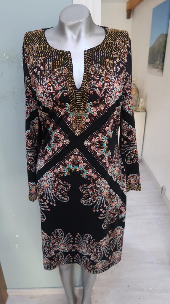 K-Design luxe jurk zwart met kraaltjes en kleurtjes M, Maat 38/40 (M), K-design, Zwart, Ophalen of Verzenden