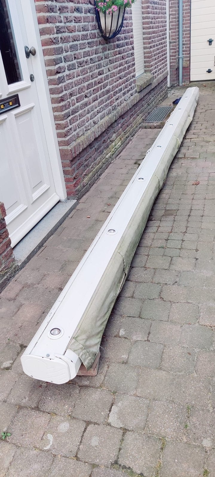 Weinor Zonnescherm 6m breed, 4m diep, elektrisch, met verlic, Tuin en Terras, Zonneschermen, Gebruikt, 450 cm of meer, Elektrisch