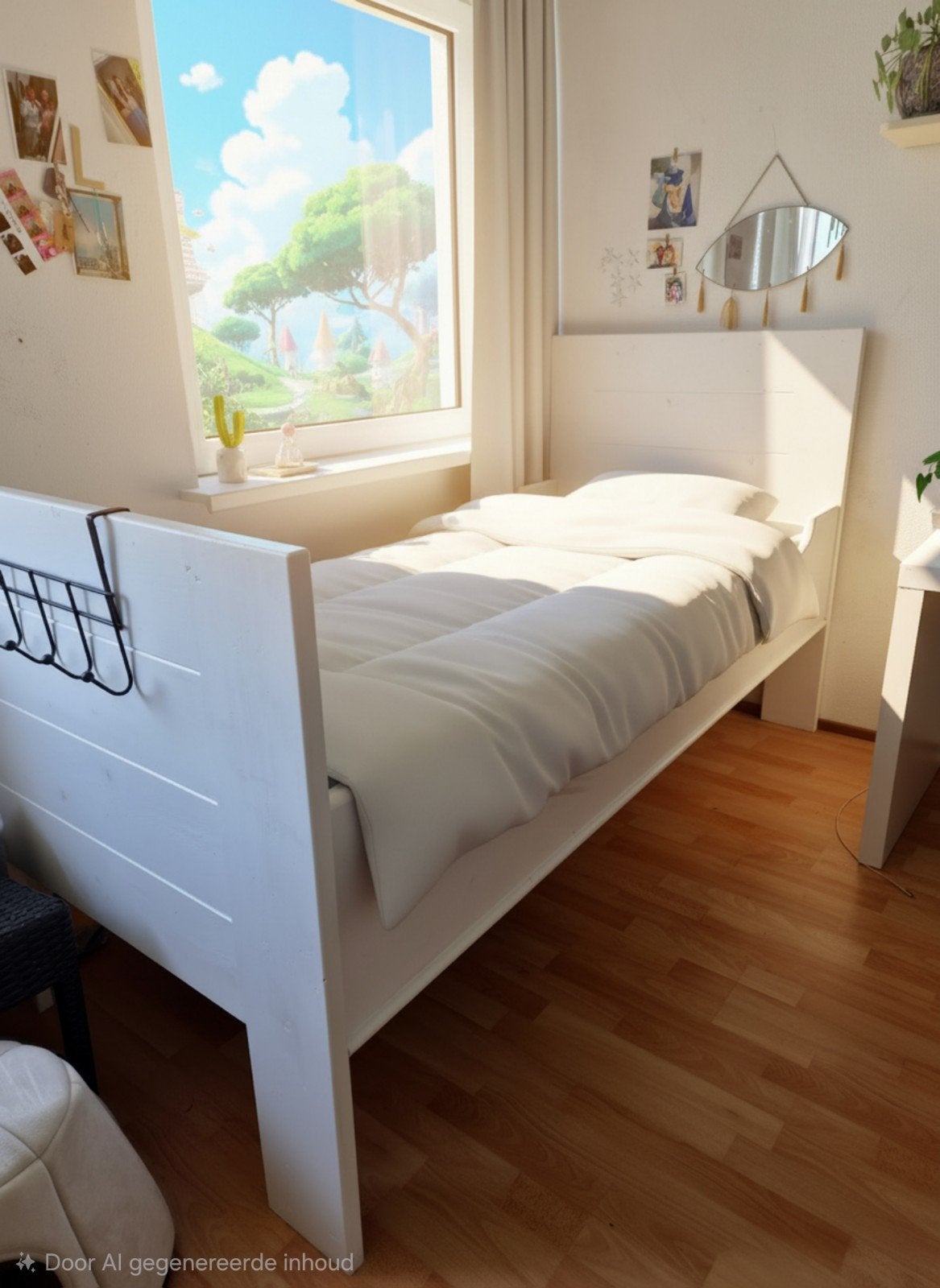 Eenpersoonsbed wit hout 90x200 cm, Huis en Inrichting, Slaapkamer | Bedden, Ophalen, Gebruikt, 90 cm, Eenpersoons