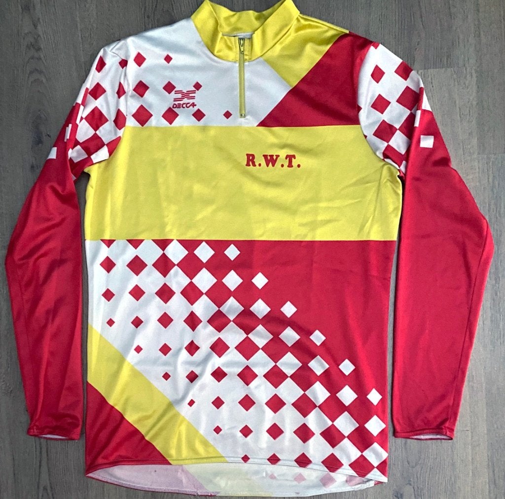 Vintage wielertrui R.W.T. RIJKEVORSEL – VAN ROEY (XL), Ophalen of Verzenden, Overige typen