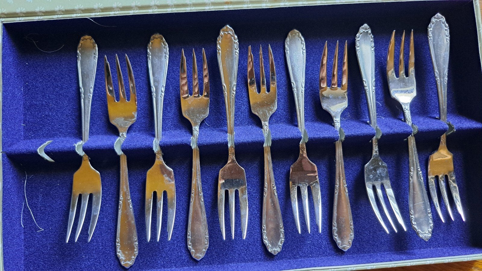 11 verzilverde gebaksvorkjes in originele doos, Antiek en Kunst, Ophalen of Verzenden