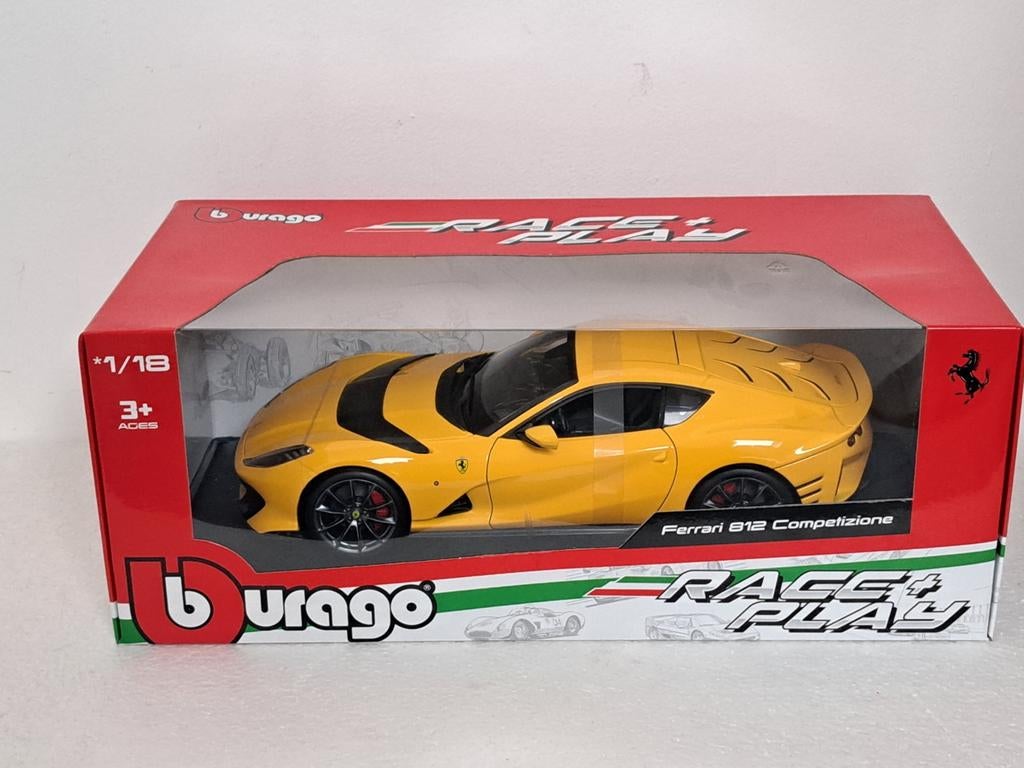 Ferrari 812 Competizione Geel 1/18 NIEUW, Hobby en Vrije tijd, Modelauto's | 1:18, Ophalen of Verzenden, Nieuw, Auto, Bburago