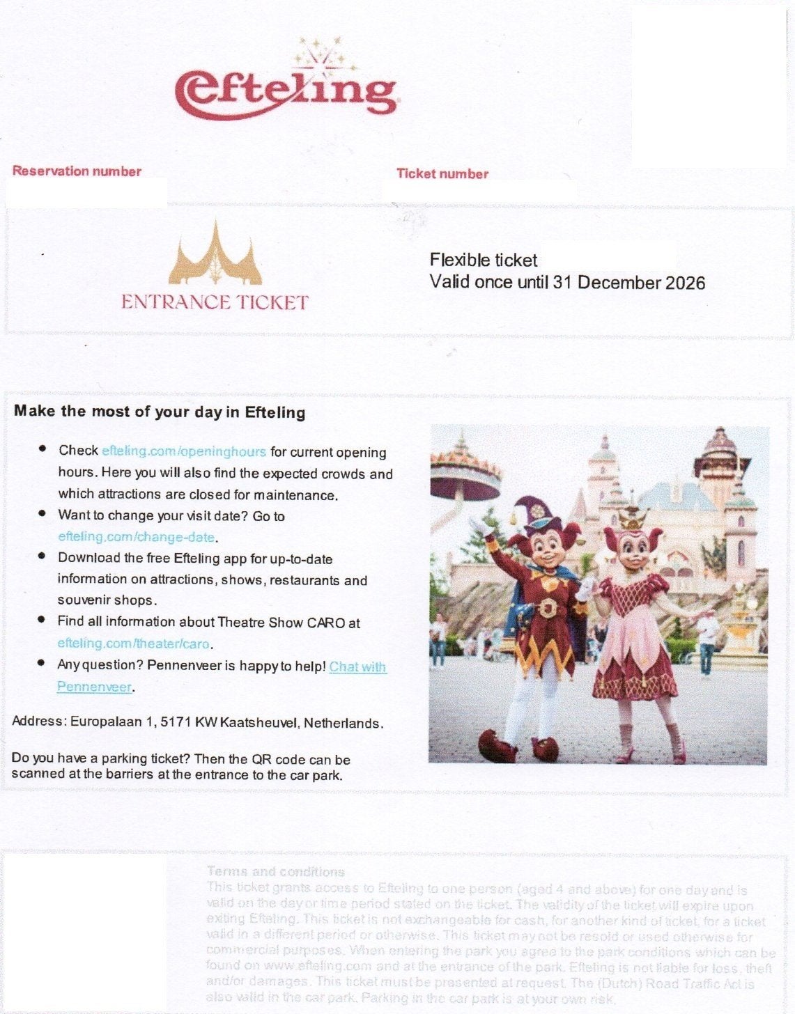 4x efteling entree, Drie personen of meer, Ticket of Toegangskaart