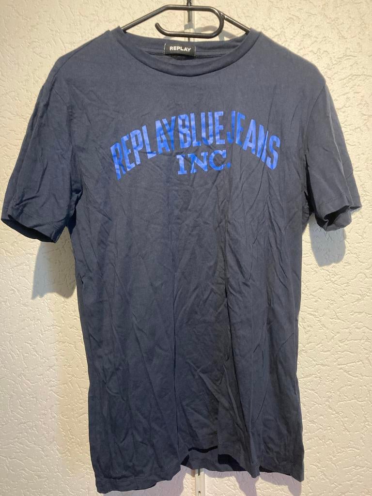 Replay T-shirt met 'Replay Blue Jeans Inc' print, Verzenden, Gedragen, Maat 48/50 (M), Blauw