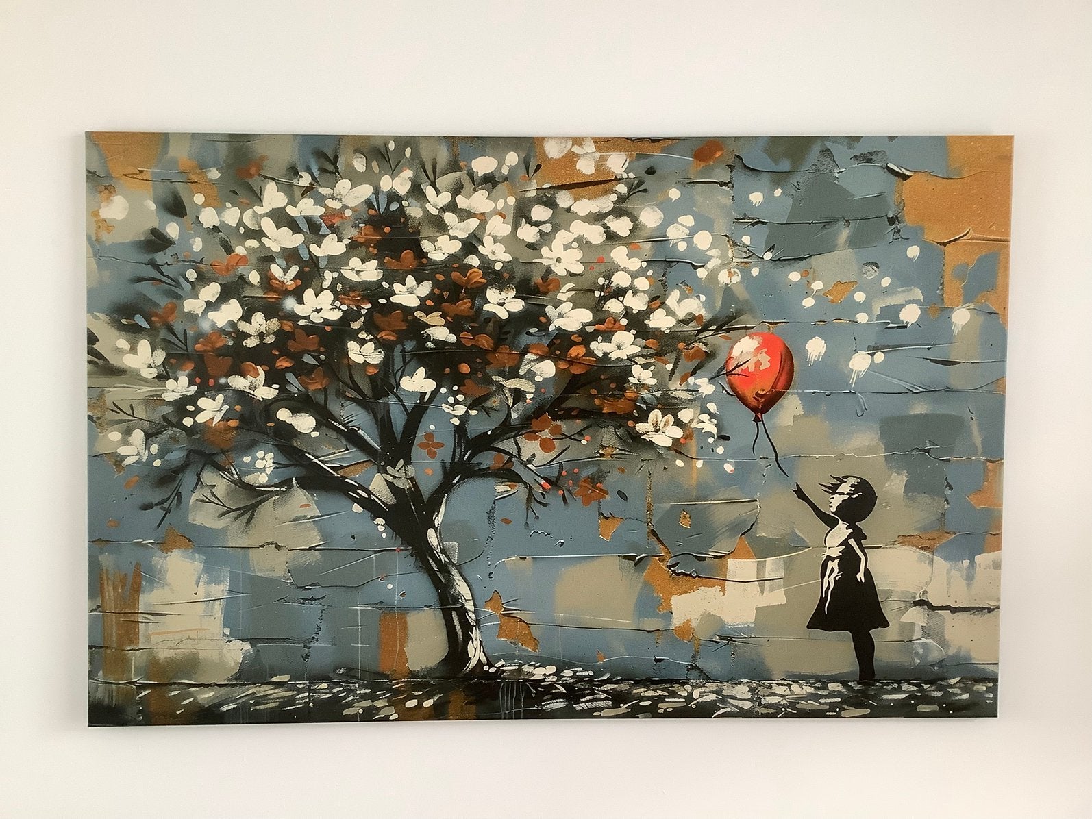 Schilderij op doek - Banksy style, Ophangklaar, Ophalen of Verzenden, Stadsgezicht, Overige technieken