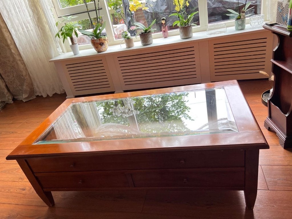 Kersenhout Salontafel, Ophalen, Gebruikt, 100 tot 150 cm, 50 tot 100 cm