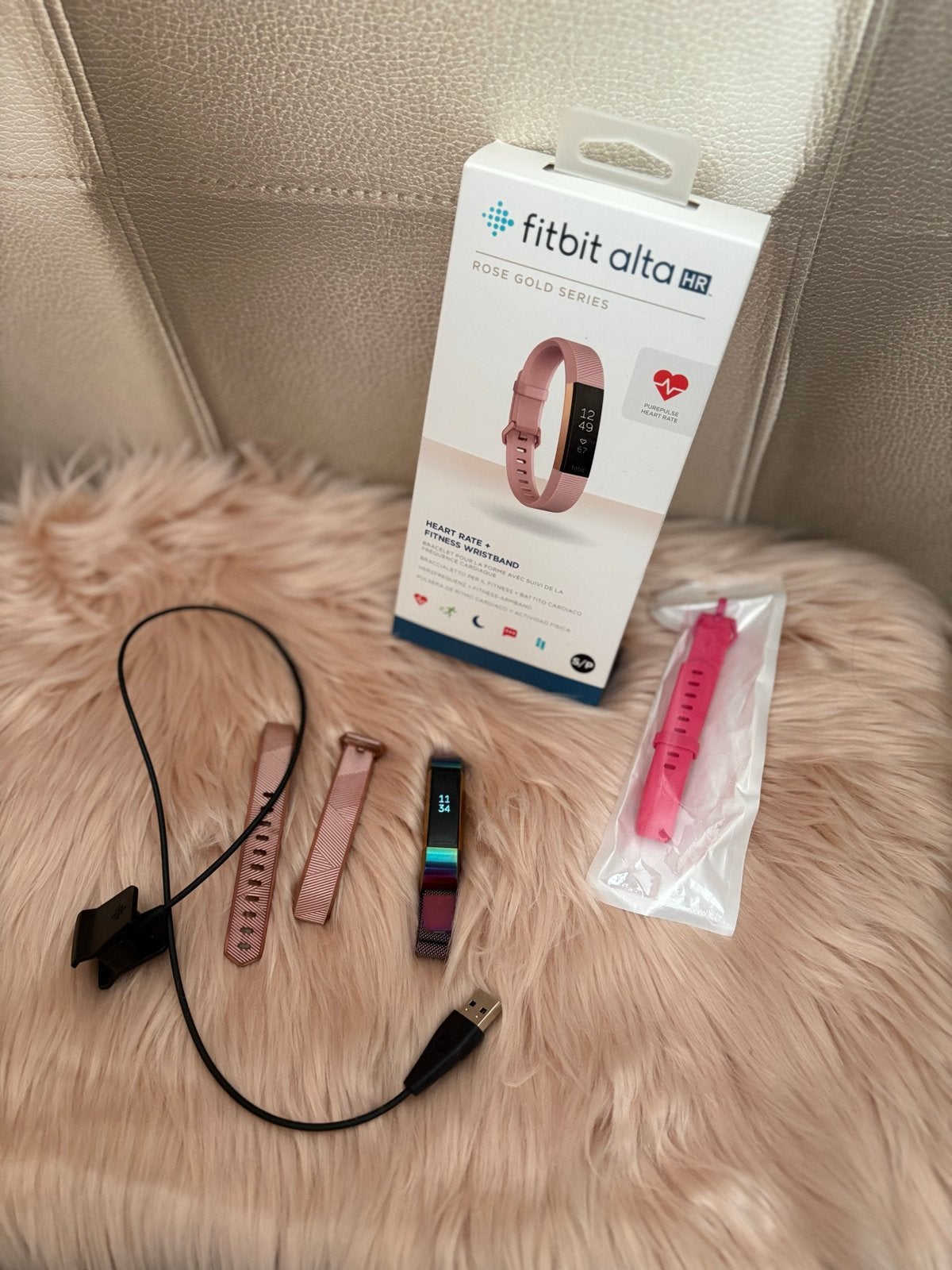Fitbit Alta HR Rose Gold met extra bandjes, Ophalen, Gebruikt, Roze, Android