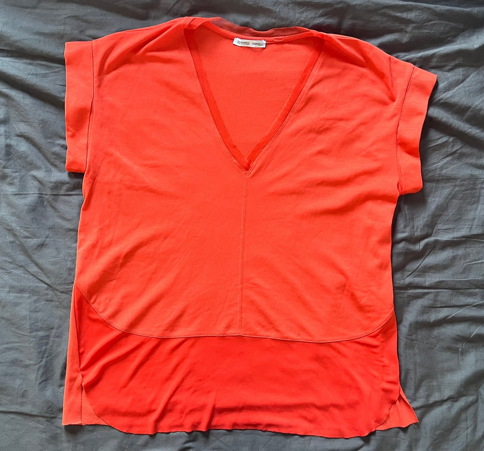 Zara oranje top – V‑hals mt M T‑shirt / top tuniek, Maat 38/40 (M), Oranje, Ophalen of Verzenden, Zo goed als nieuw