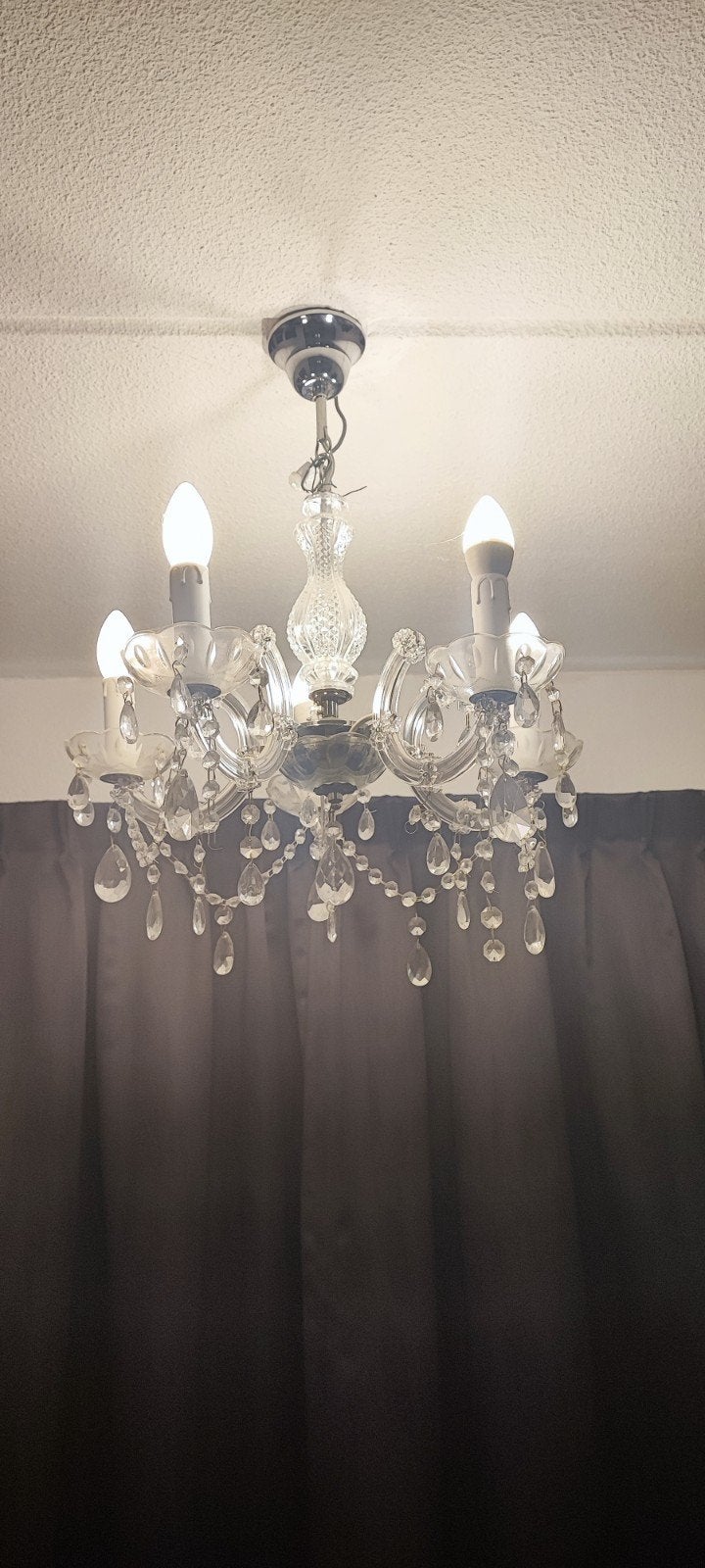 Elegante Kroonluchter met Kristallen Hangers, Ophalen, Zo goed als nieuw, Glas, Klassiek, Elegant, Glamoureus