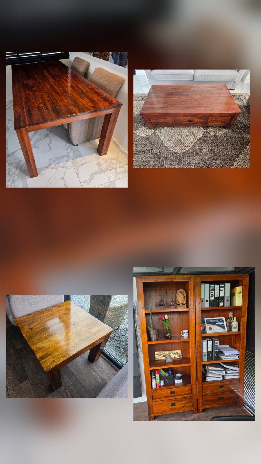 Massief houten Eettafel / Salontafel / Boekenkasten, Ophalen, Gebruikt, Xxx, Vijf personen of meer