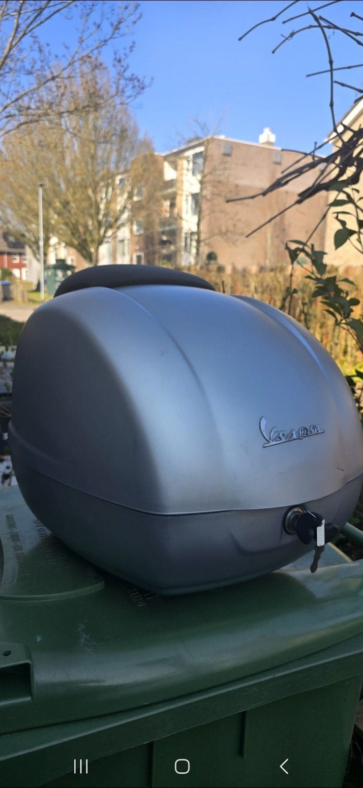 Vespa topkoffer / topcase grijs met sleutels, Ophalen of Verzenden, Gebruikt