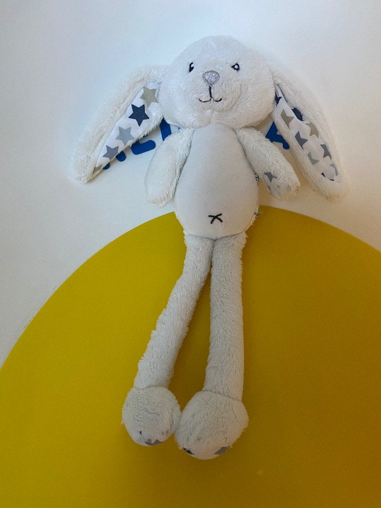 K2229 tiamo konijn wit met sterren blauw, Kinderen en Baby's, Speelgoed | Knuffels en Pluche, Ophalen of Verzenden, Zo goed als nieuw
