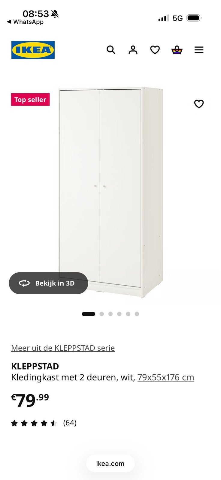 Ikea Kleppstad wit, Ophalen, 50 tot 100 cm, Zo goed als nieuw, 150 tot 200 cm