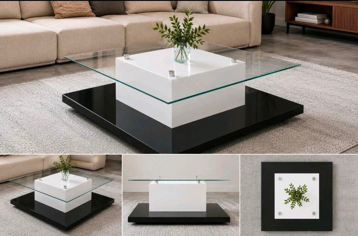 Moderne Salontafel met Glasplaat en LED-verlichting, Huis en Inrichting, Tafels | Salontafels, Vierkant, 5 – 50, 50 tot 100 cm
