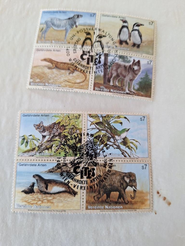 Verenigde Naties: partijtje blokken, dieren series etc, Ophalen of Verzenden, Overige landen, Gestempeld