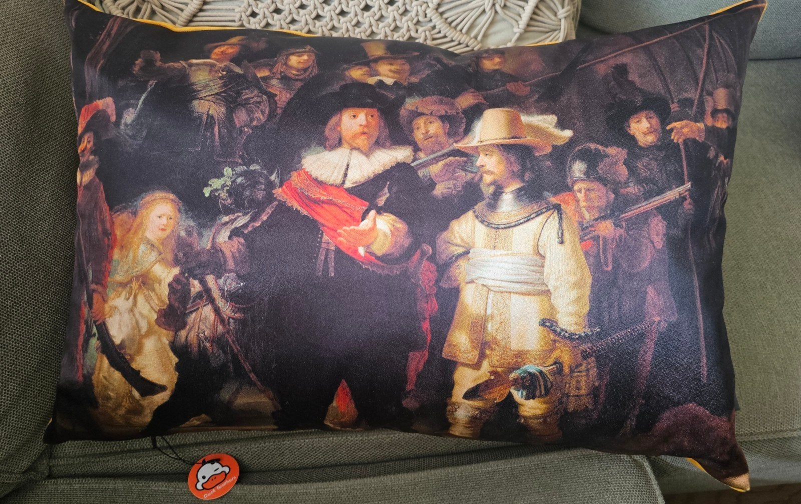 Nieuw! MondiArt Sierkussen Nachtwacht Rembrandt 65 x 45 cm., Huis en Inrichting, Overige merken, Inclusief binnenkussen, Zwart