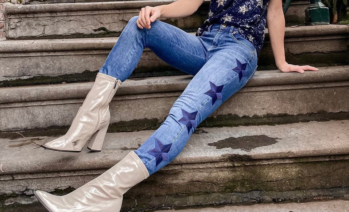 DENNY ROSE jeans met sterren zijkant pijp mt 38