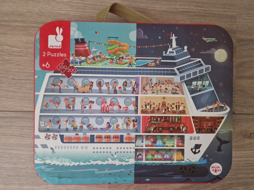 Janod puzzelkoffer - Puzzel Cruiseschip 2 stuks, Ophalen, 10 tot 50 stukjes, Zo goed als nieuw, 6 jaar of ouder