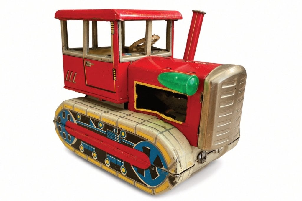 Vintage blikken bulldozer / rupsvoertuig - retro speelgoed, Ophalen
