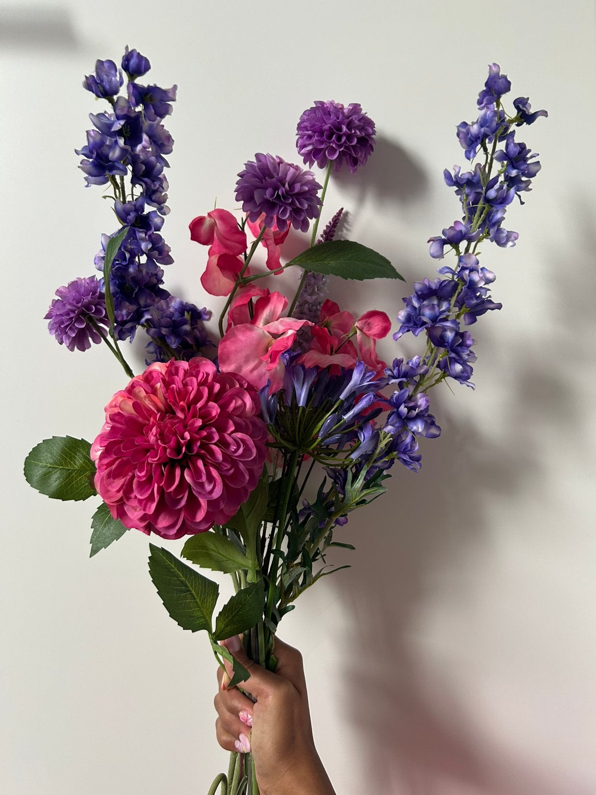 Zijden bloemen boeket (Paars en Roze), Huis en Inrichting, Binnen, Kunstbloem, Ophalen of Verzenden, Zo goed als nieuw
