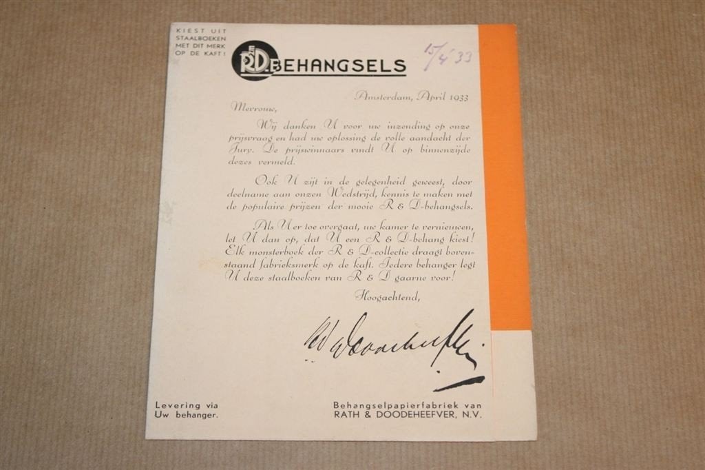Zeldzame brochure - Rath & Doodeheefver behang 1933 !!, Ophalen of Verzenden, Zo goed als nieuw