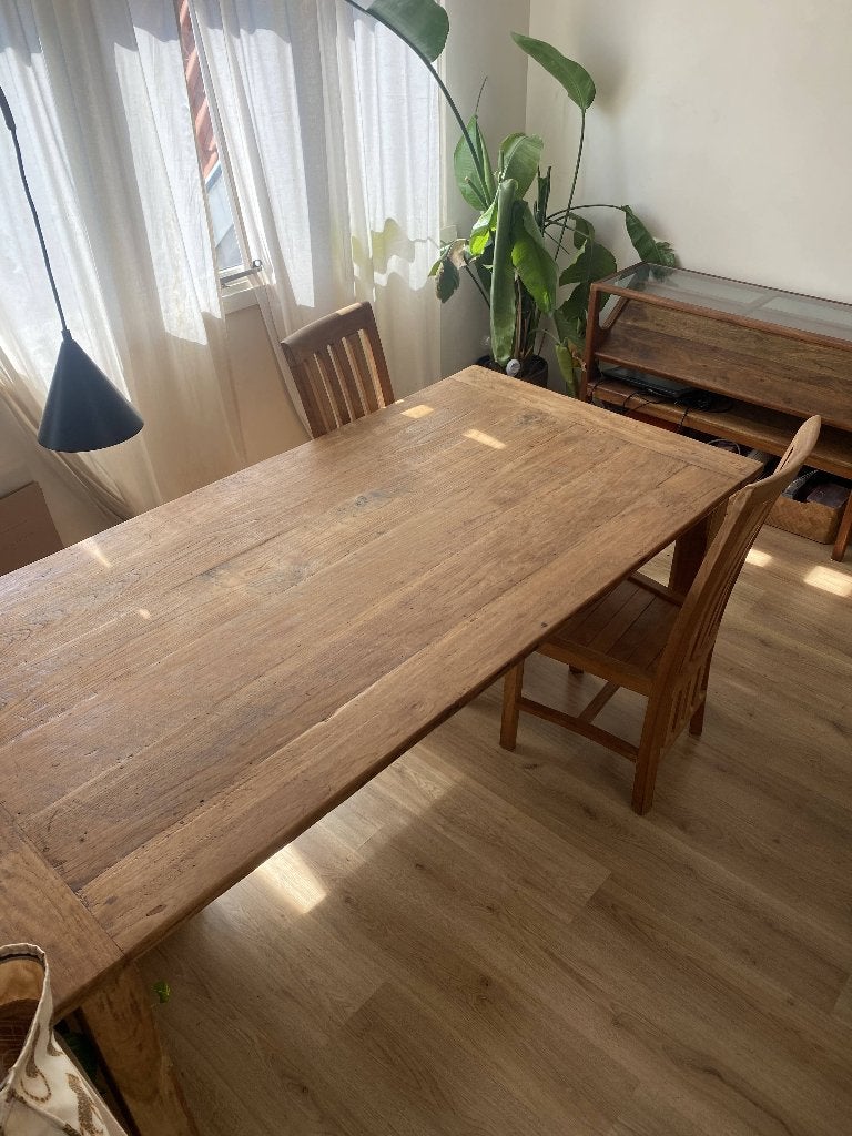 Robuuste Houten Eettafel (200x100) - (poten demontabel), Ophalen, Gebruikt, 200 cm of meer, 50 tot 100 cm