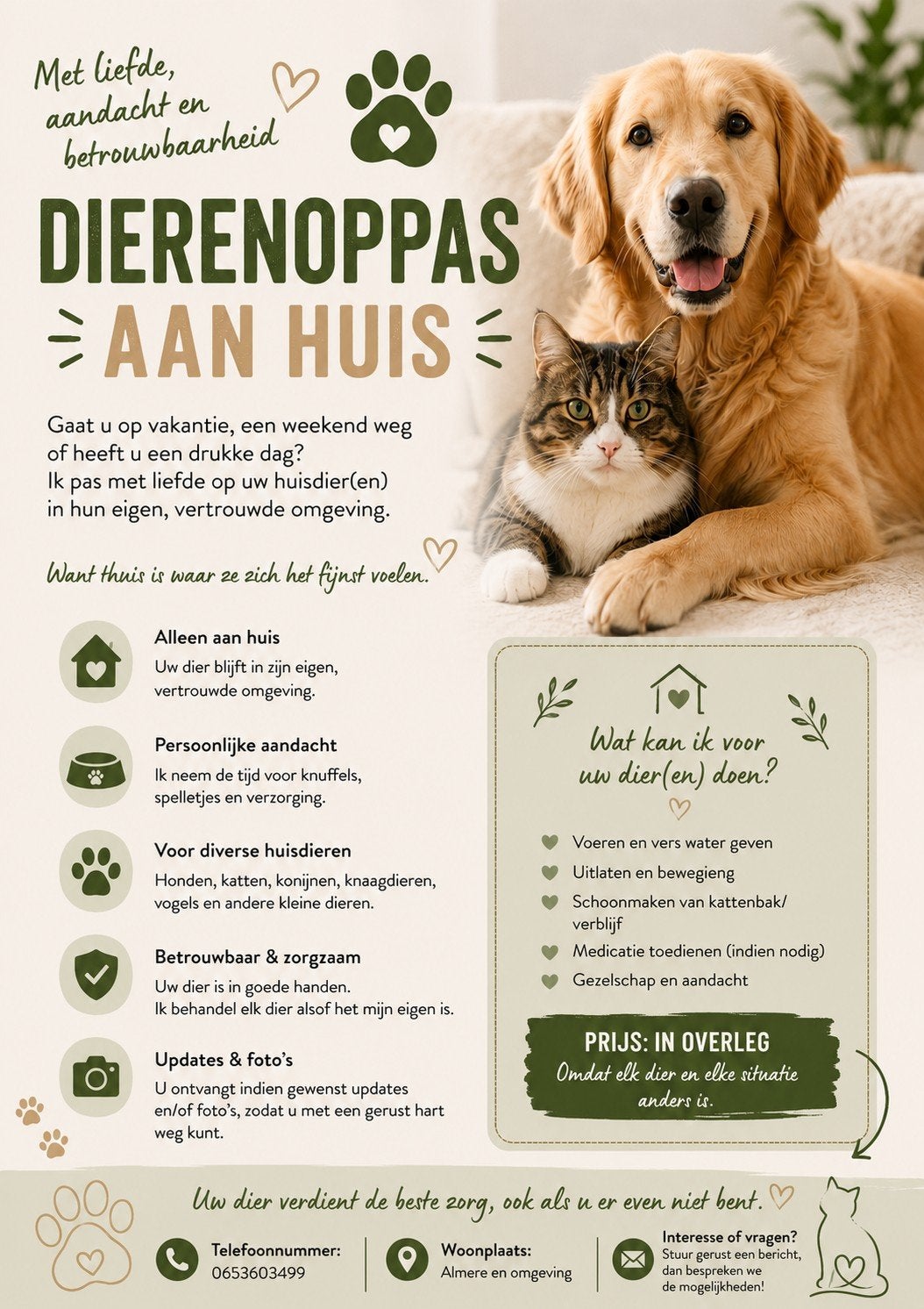 Aangeboden dierenoppas, Komt aan huis, Oppas