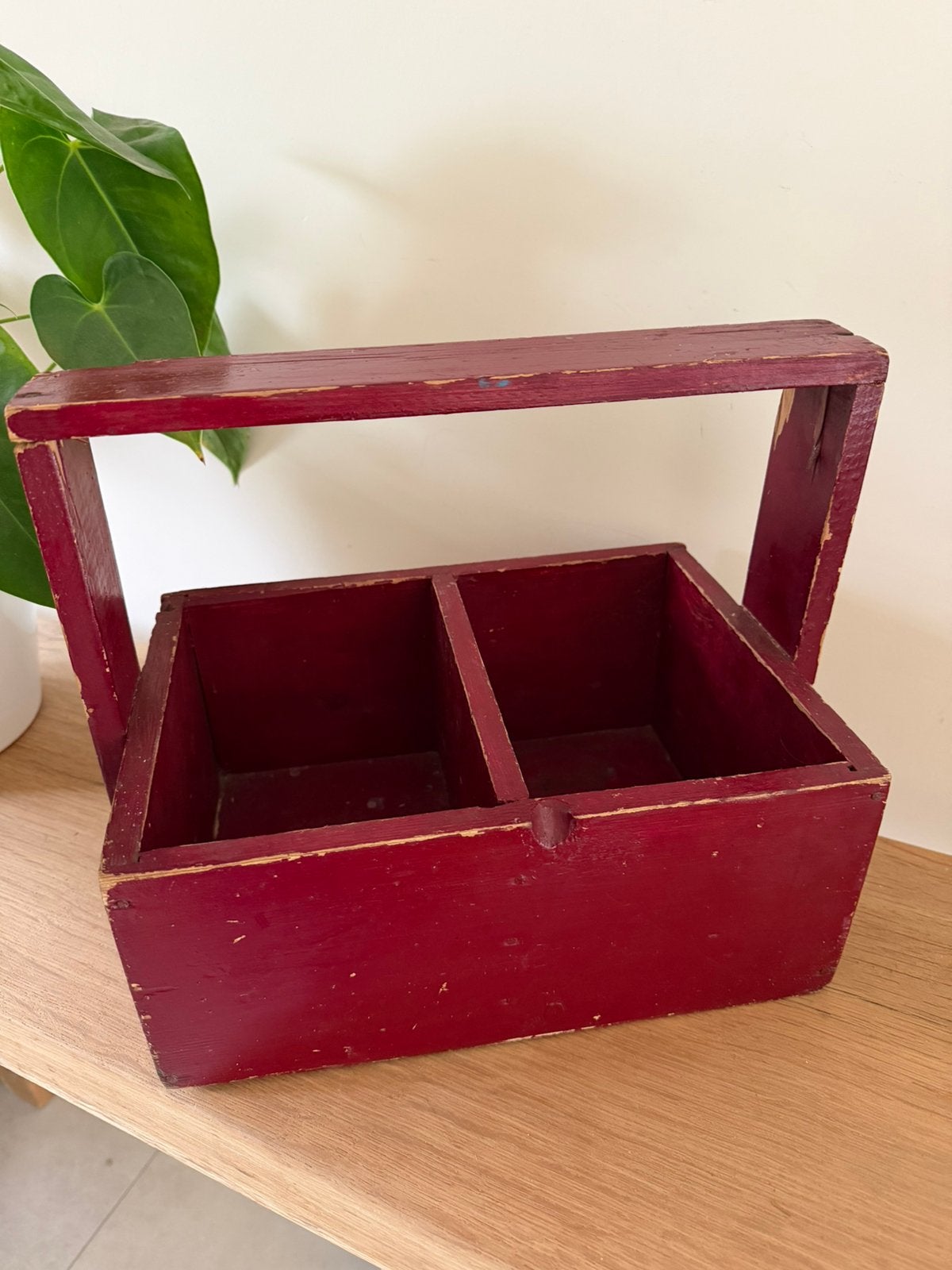 Vintage houten draagbak kruidenbak rood met handvat, Antiek en Kunst, Ophalen of Verzenden
