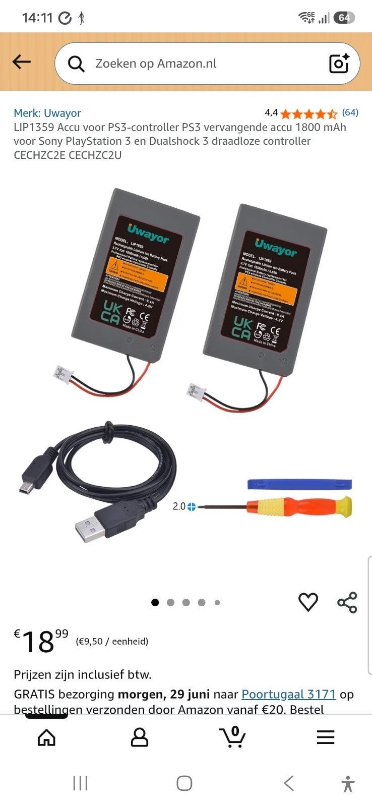 ps3 controller batt., Ophalen of Verzenden, Nieuw