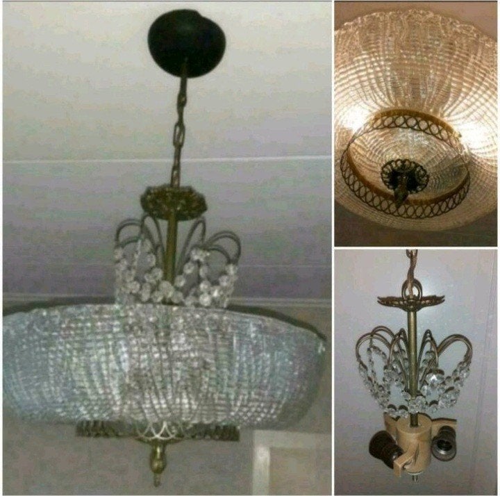 vintage sierlijke kroonluchter met kristallen, Ophalen, Gebruikt