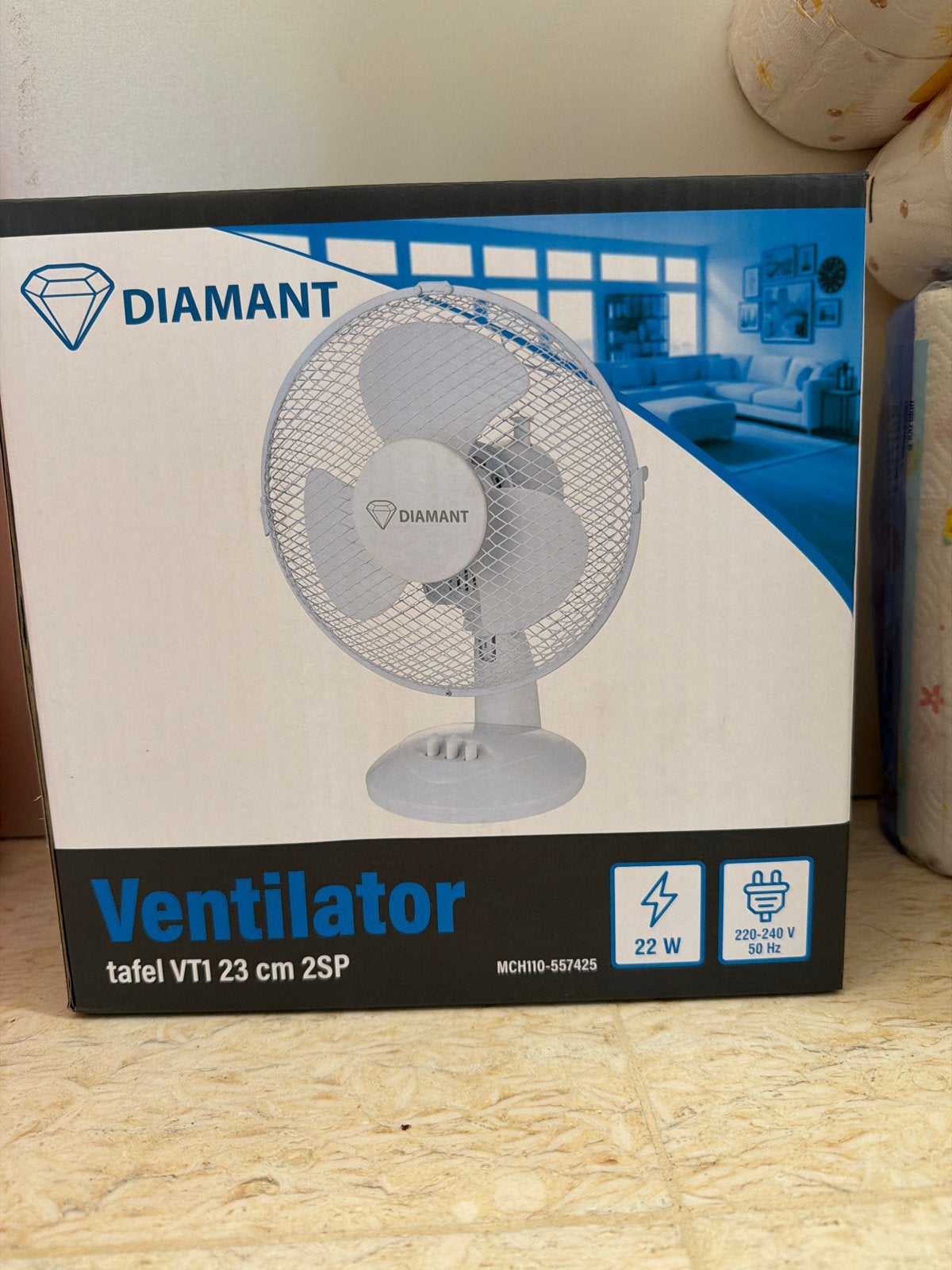Nieuwe Diamant Tafelventilator VT1 23 cm - 22W, Witgoed en Apparatuur, Ophalen, Nieuw, Tafelventilator