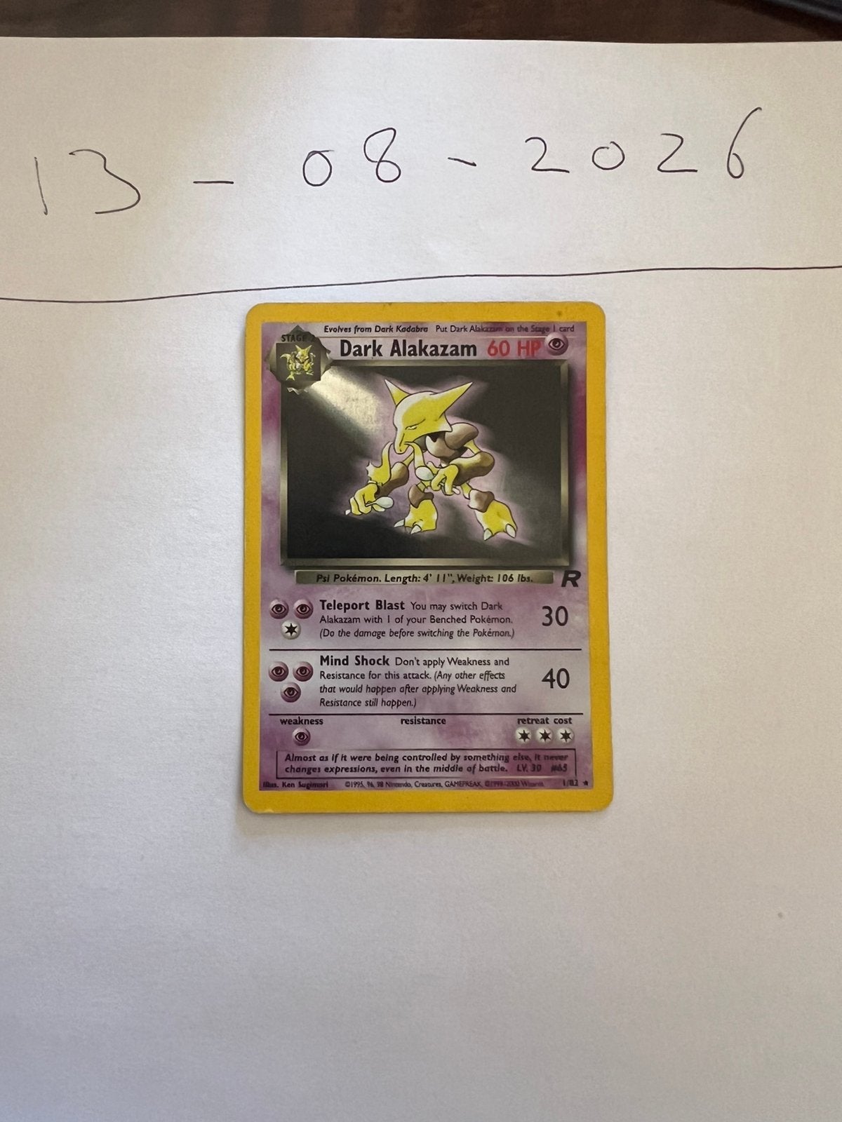 Pokemon Dark Alakazam Team Rocket 1/82, Ophalen of Verzenden, Zo goed als nieuw, Losse kaart, Foil