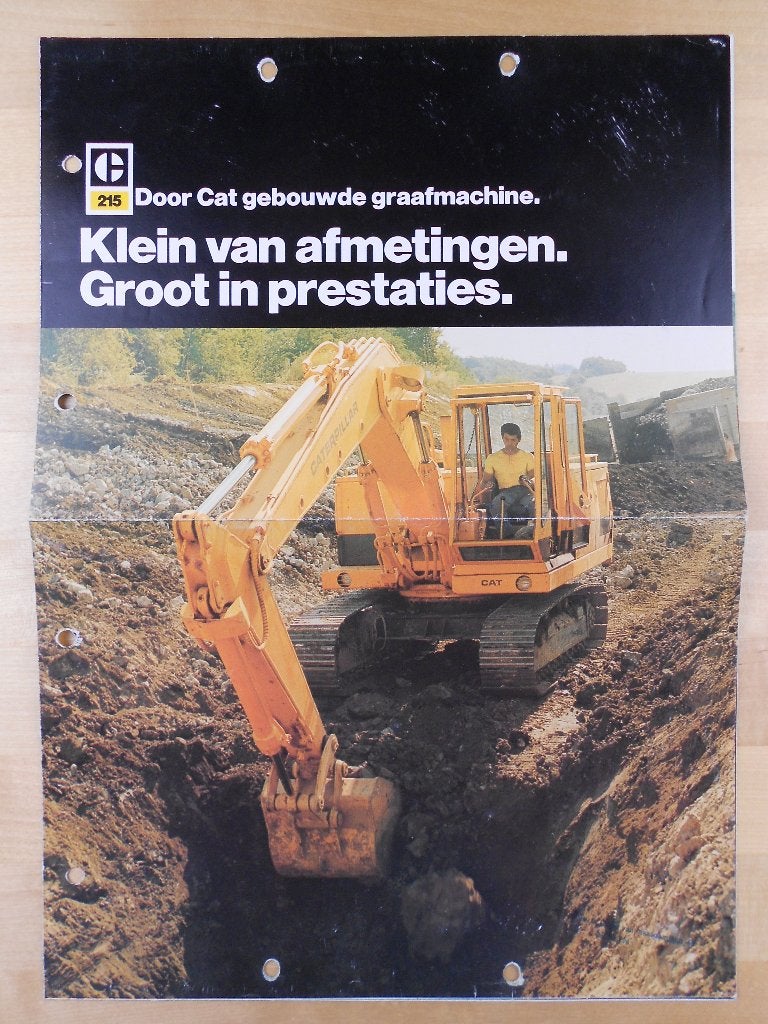 Caterpillar 215 Graafmachine Brochure 1977 - Geveke CAT, Folder, Verzenden, Zo goed als nieuw, CAT Geveke