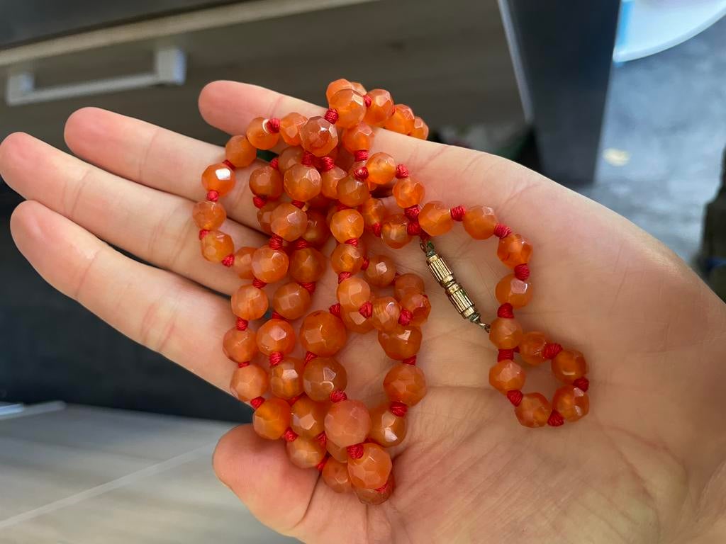 Antiek carneool ketting, Sieraden, Tassen en Uiterlijk, Ringen, Ophalen of Verzenden, Gebruikt, 17 tot 18, Oranje