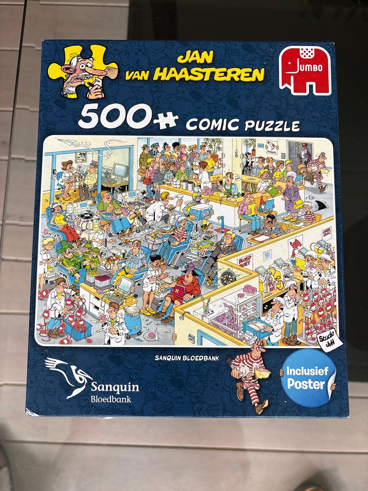 Jan van Haasteren Comic Puzzel - Sanquin Bloedbank 500+, Hobby en Vrije tijd, Denksport en Puzzels, Ophalen of Verzenden, 500 t/m 1500 stukjes