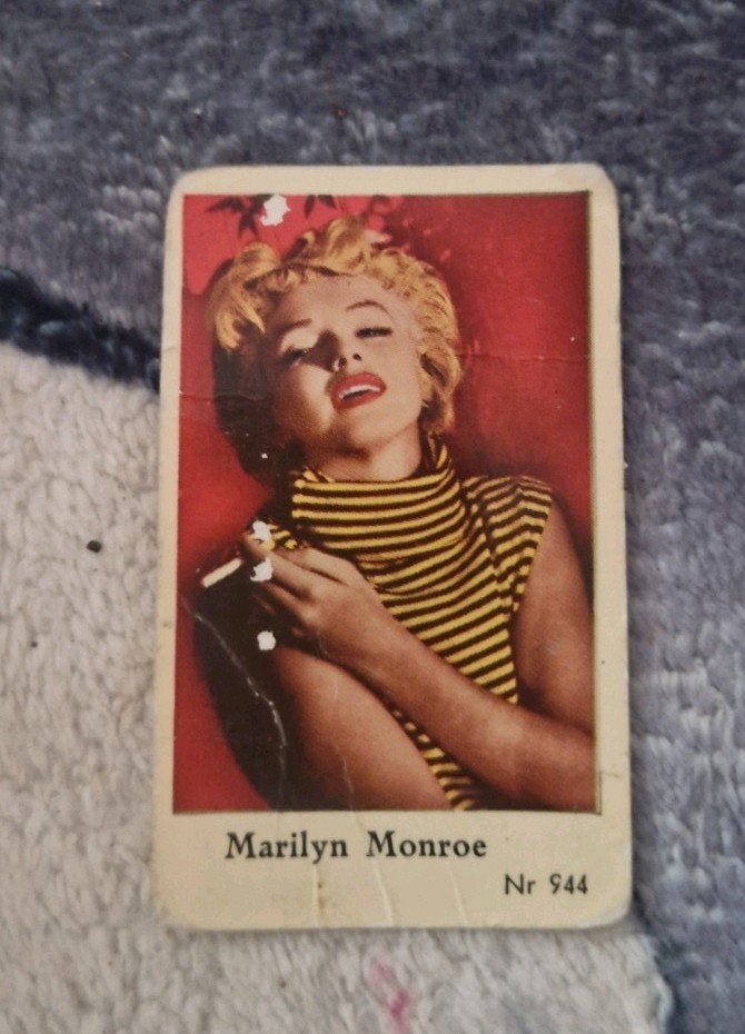 Marilyn Monroe 1956 Dutch Gum serie nr.944 kauwgomkaartje, Gebruikt, Foto, Ophalen of Verzenden, 1940 tot 1960