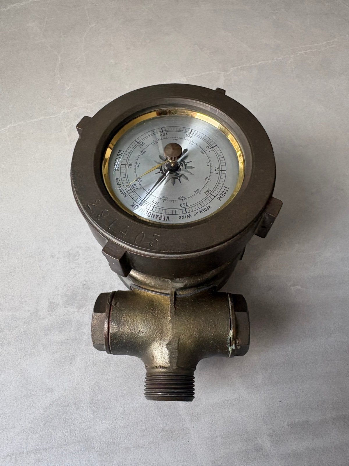 Messing Watermeter met ingebouwde Barometer Industrieel Deco, Audio, Tv en Foto, Weerstations en Barometers, Ophalen of Verzenden