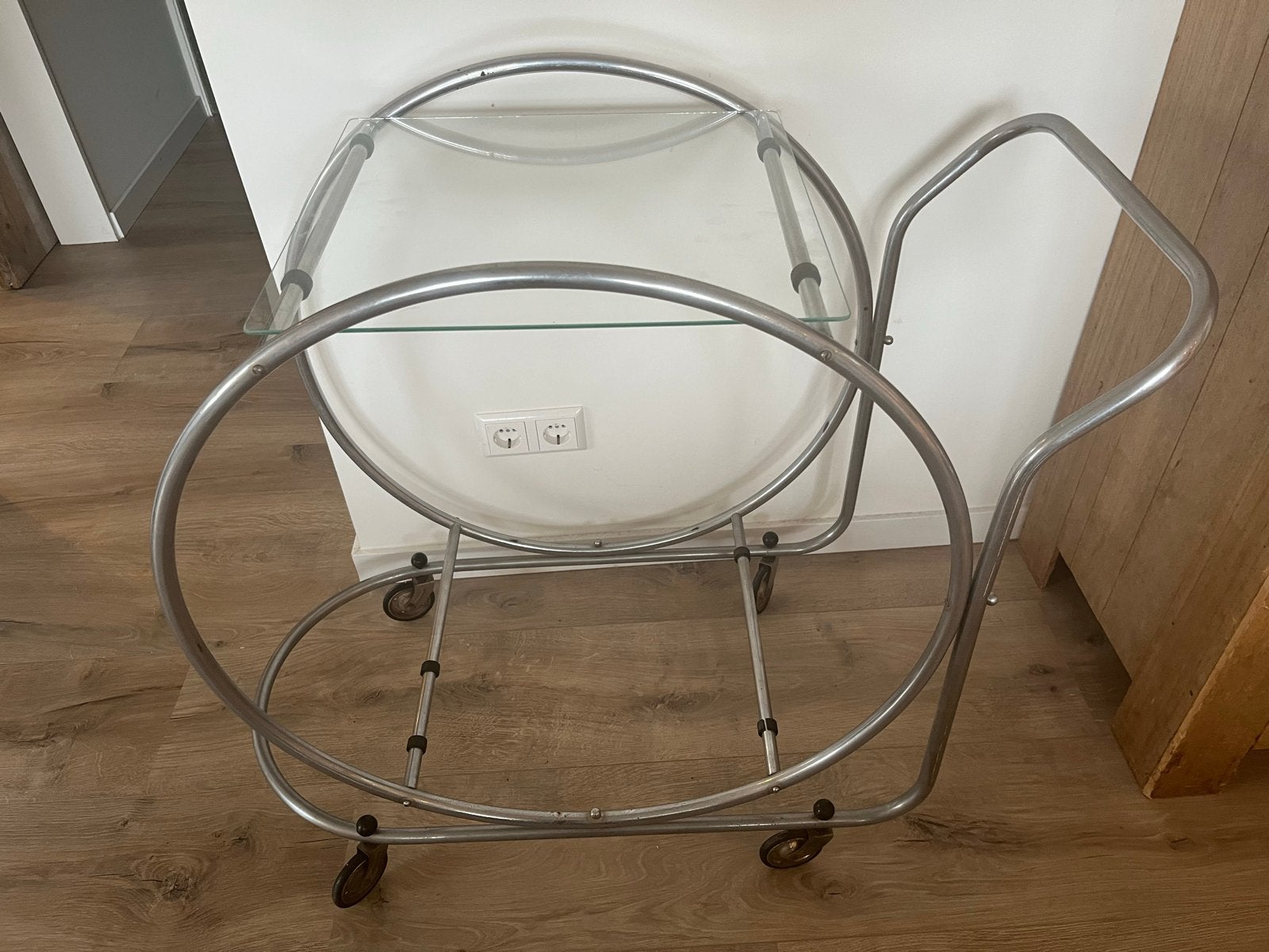Vintage serveerwagen/theewagen met glazen platen, Ophalen of Verzenden, Gebruikt