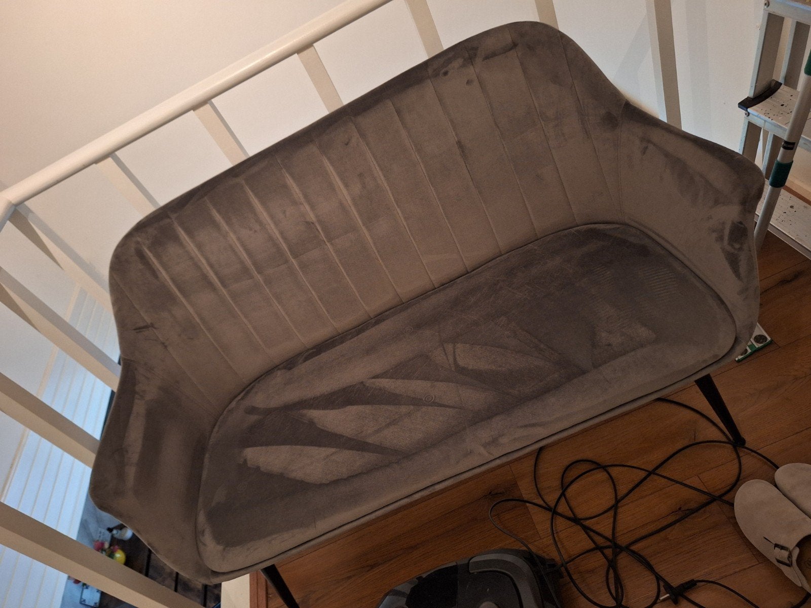 grijs velours bankje, Ophalen, Gebruikt, Rechthoekig, 125 cm of meer