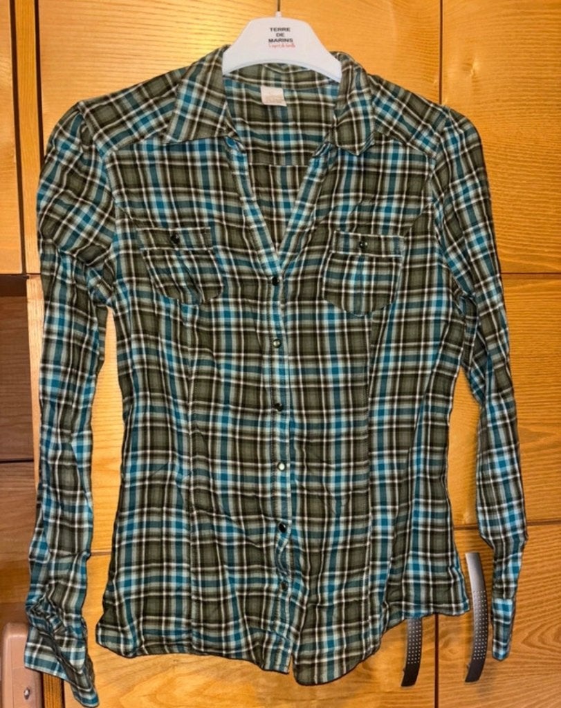 40 -Camaieu - blouse katoen geruit, Maat 38/40 (M), Blauw, Camaieu, Ophalen of Verzenden