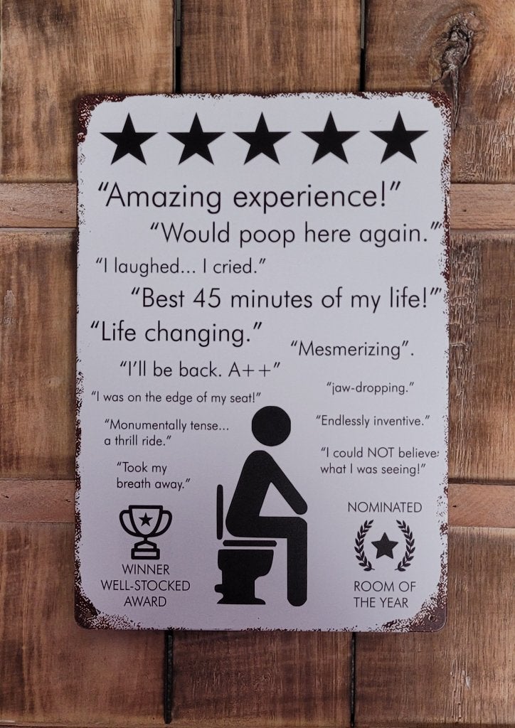 Toilet reviews ervaringen WC reclamebord van metaal wandbord, Info@deconoord.nl, Deco Noord, Nieuw, Ophalen of Verzenden