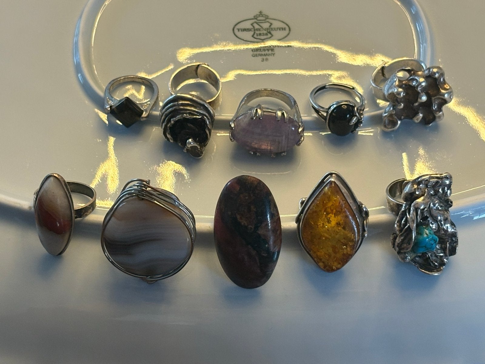 Partij ringen met natuursteen/mineralen, Sieraden, Tassen en Uiterlijk, Ringen, Overige materialen, Gebruikt, Overige kleuren