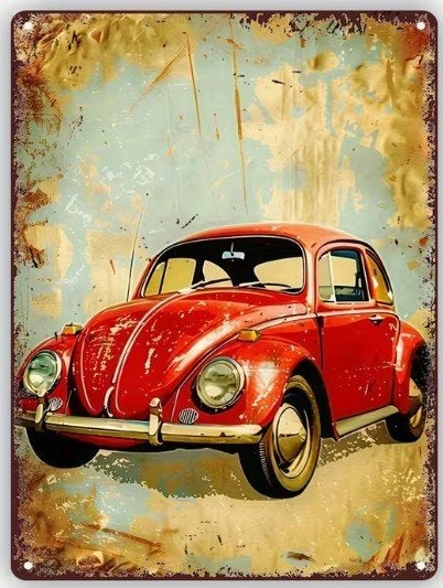 Metalen wandbord met de Volkswagen-Kever (01)., Verzenden, Nieuw, Auto's