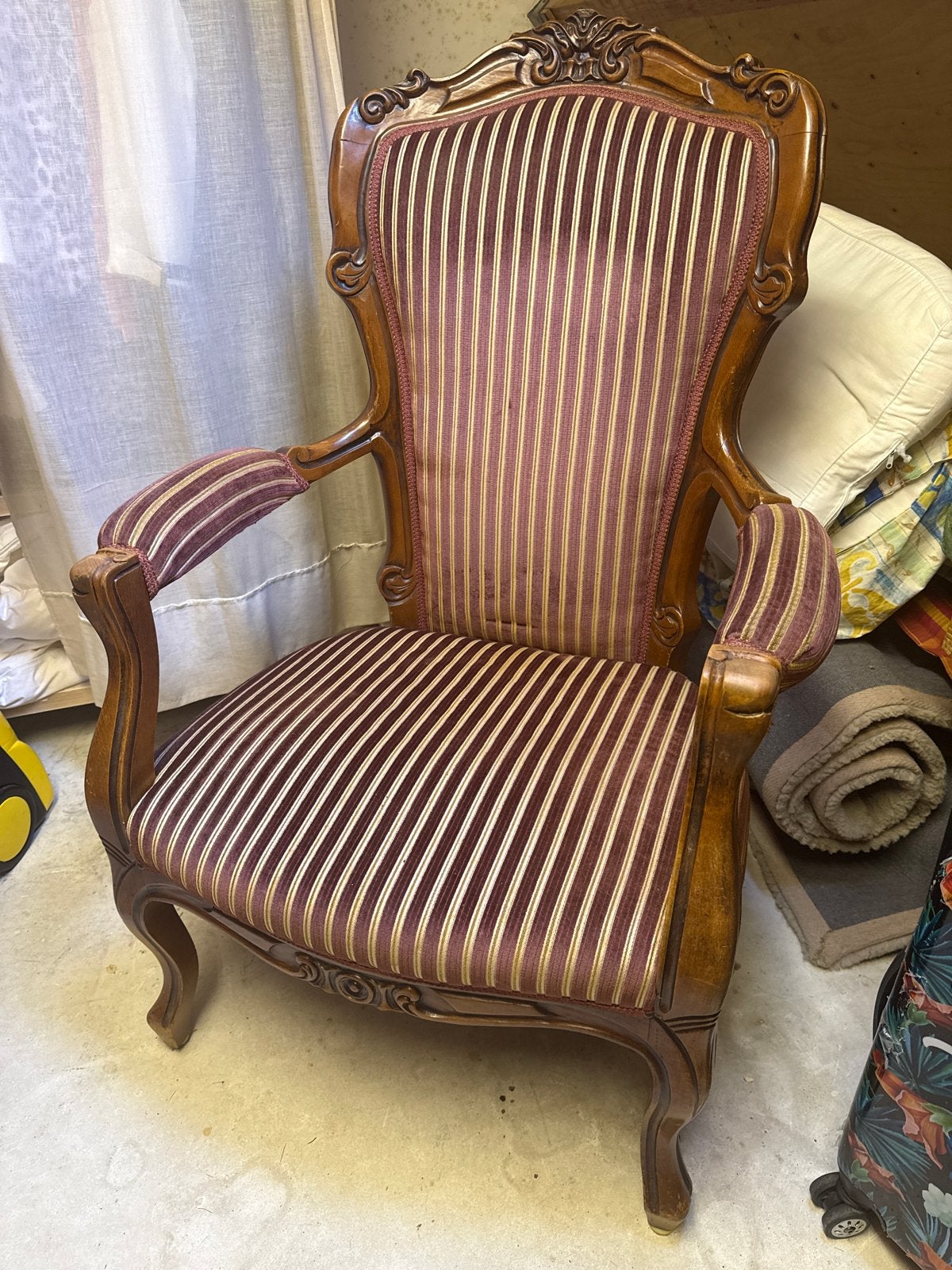 Antieke fauteuil met gestreepte bekleding, Ophalen of Verzenden