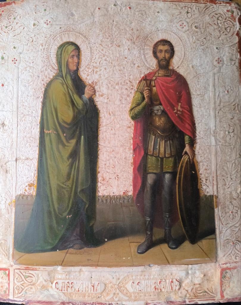 Russische ikoon met twee heiligen, 19e eeuws, Ophalen of Verzenden