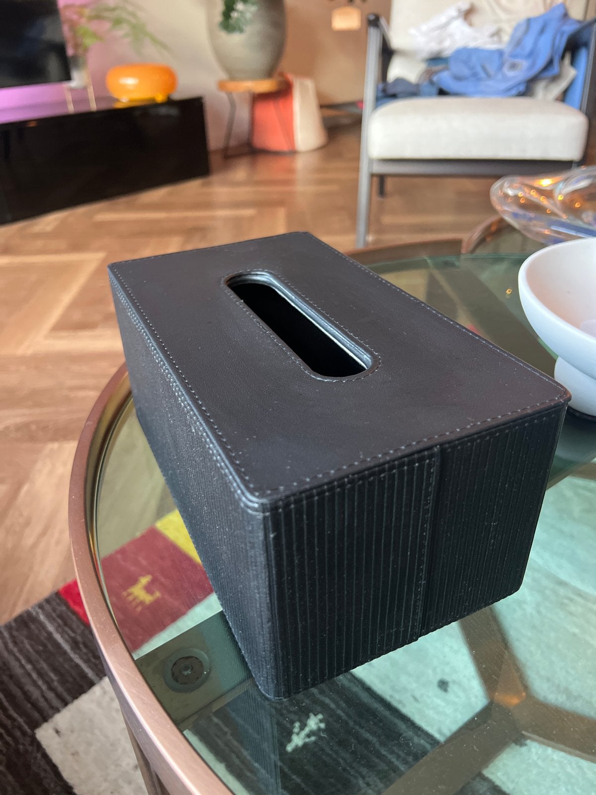 Zwarte tissuebox van leer 25 x 14 cm, Zwart, Leer, Ophalen of Verzenden, Zo goed als nieuw